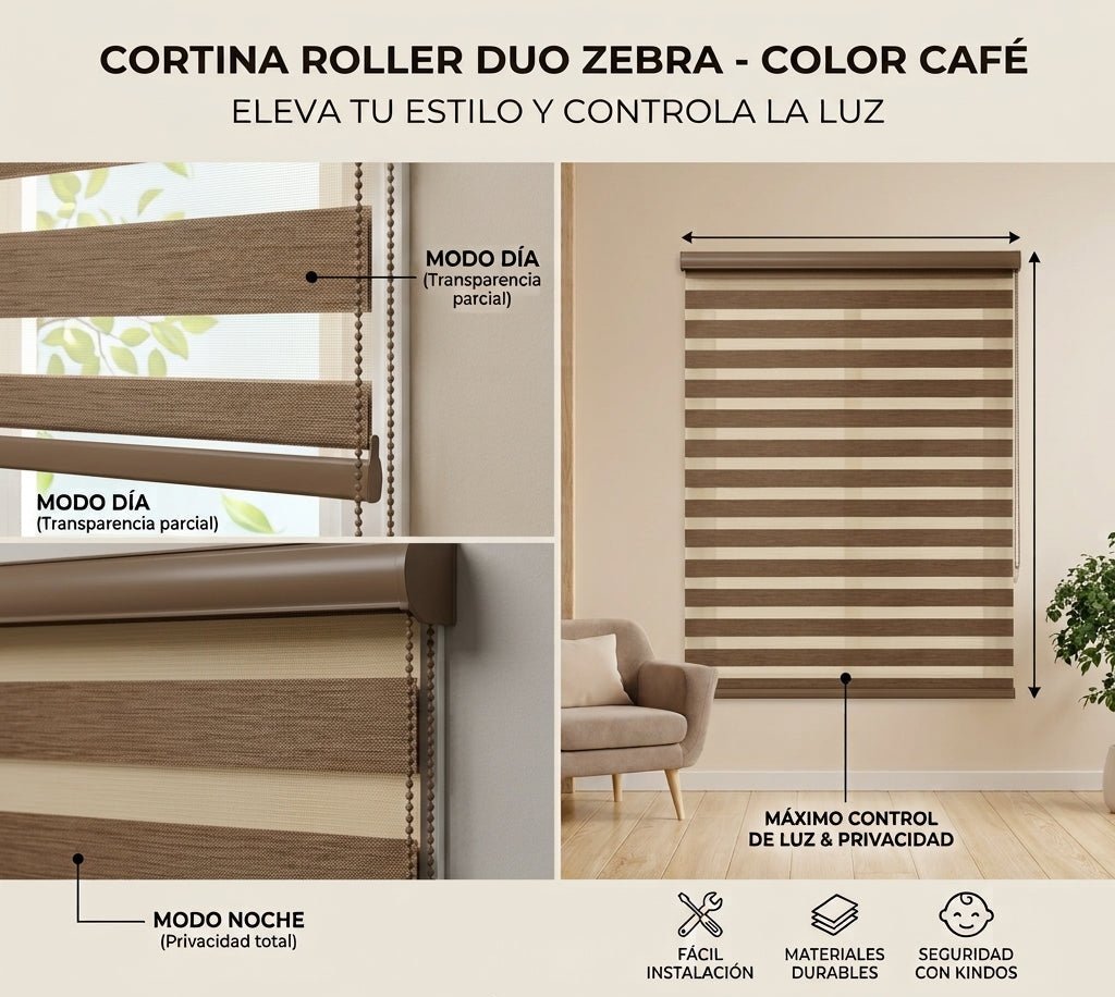 Cortina Roller Duo Zebra - medidas en cm | Detalle unidad - Telas Pacífico Sur