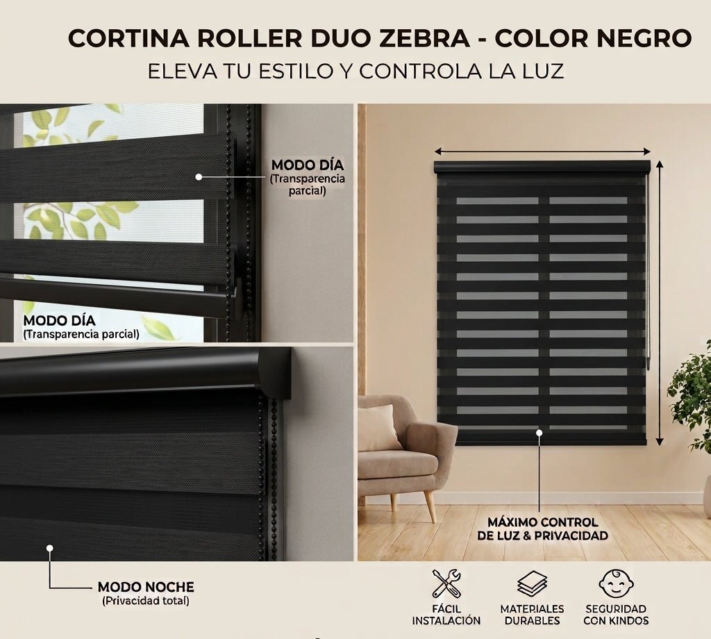 Cortina Roller Duo Zebra - medidas en cm | Detalle unidad - Telas Pacífico Sur