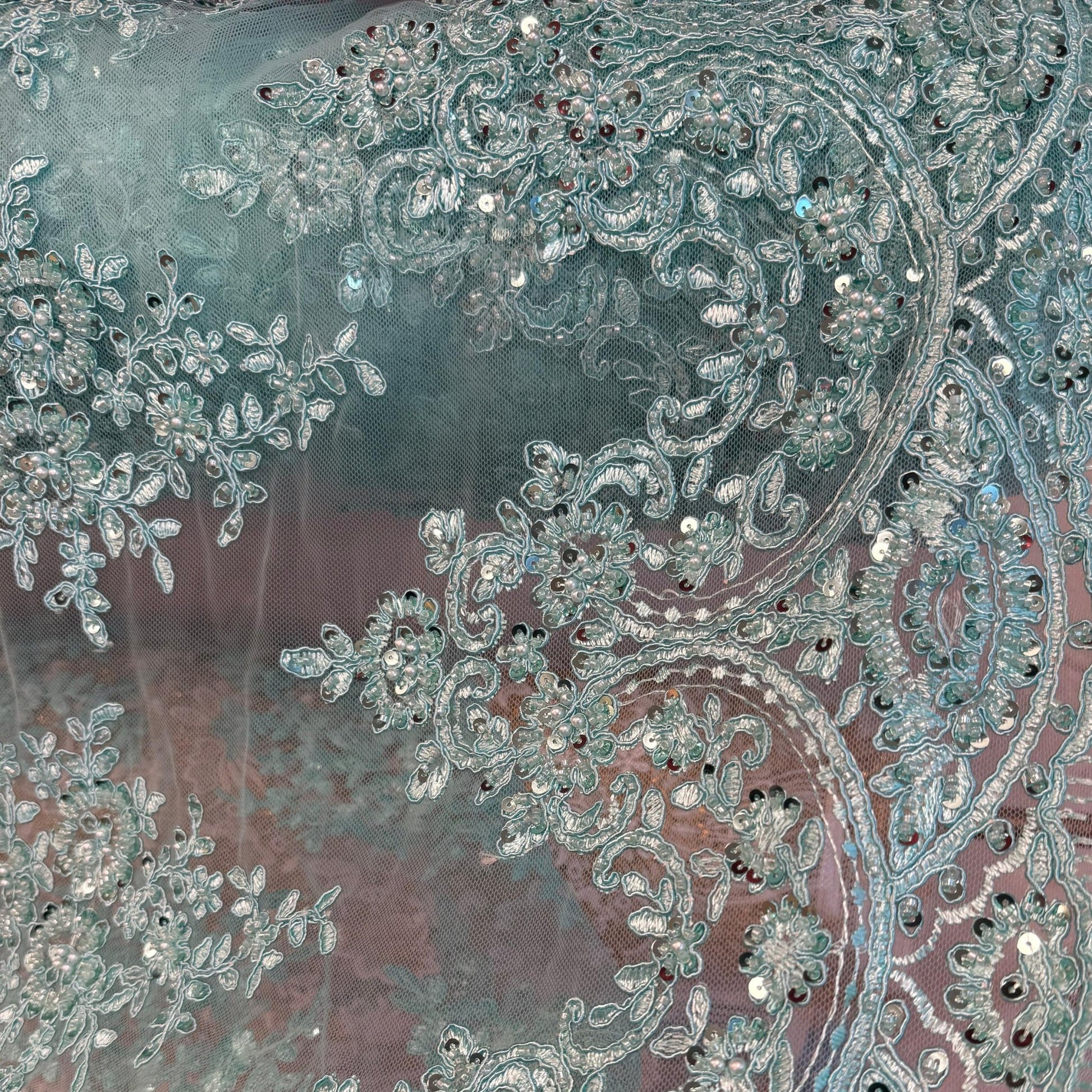 Tela Tul Bordados Perlas - 1 mt 1,20 Ancho | Detalle - Telas Pacífico Sur